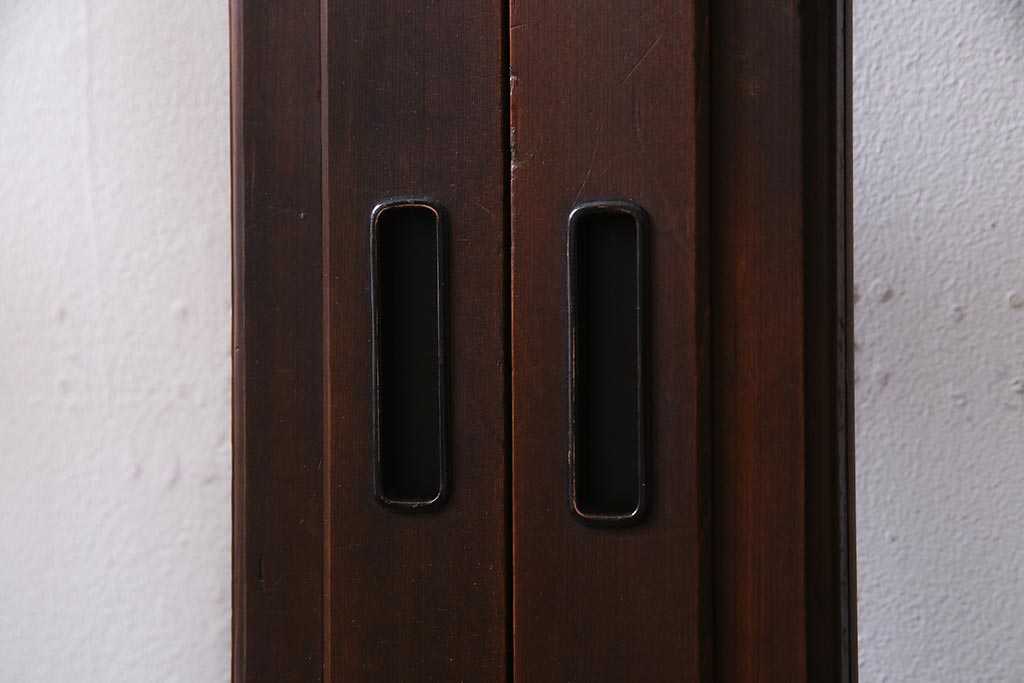 アンティーク建具　当店オリジナルガラス　高級品　シックな空間にぴったりな上手物のガラス戸2枚セット(建具、引き戸)(R-037680)