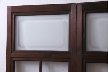 アンティーク建具　当店オリジナルガラス　高級品　シックな空間にぴったりな上手物のガラス戸2枚セット(建具、引き戸)(R-037681)