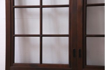 アンティーク建具　当店オリジナルガラス　高級品　シックな空間にぴったりな上手物のガラス戸2枚セット(建具、引き戸)(R-037681)
