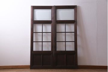 アンティーク建具　当店オリジナルガラス　高級品　シックな空間にぴったりな上手物のガラス戸2枚セット(建具、引き戸)(R-037682)