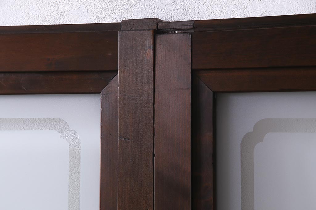 アンティーク建具　当店オリジナルガラス　高級品　シックな空間にぴったりな上手物のガラス戸2枚セット(建具、引き戸)(R-037682)