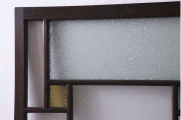 アンティーク建具　当時物色ガラス入り　レトロモダンな引き戸1枚(建具、ガラス戸)(R-037683)