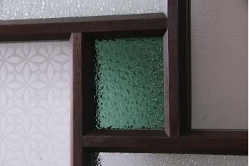 アンティーク建具　当時物色ガラス入り　レトロモダンな引き戸1枚(建具、ガラス戸)(R-037683)