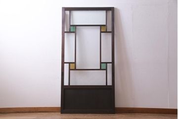 アンティーク建具　当時物色ガラス入り　レトロモダンな引き戸1枚(建具、ガラス戸)(R-037683)
