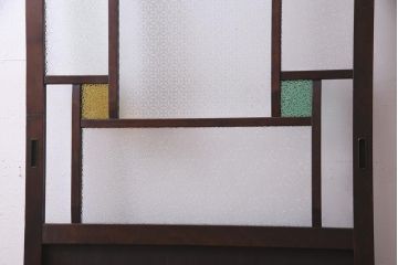 アンティーク建具　当時物色ガラス入り　レトロモダンな引き戸1枚(建具、ガラス戸)(R-037683)