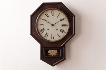 アンティーク雑貨　E.N.WELCH(ウェルチ)　電池式　PENDULUM OCTAGON　八角合長　掛け時計(振り子時計、柱時計)(R-037698)