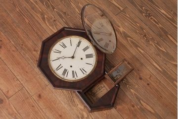 アンティーク雑貨　E.N.WELCH(ウェルチ)　電池式　PENDULUM OCTAGON　八角合長　掛け時計(振り子時計、柱時計)(R-037698)