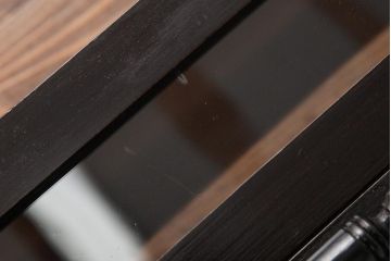 アンティーク雑貨　トレードマーク・トンボ　手巻き式　ホーロー文字盤(琺瑯)　黒柿スリゲル掛け時計(ユンハンス風、柱時計、振り子時計)(R-037699)
