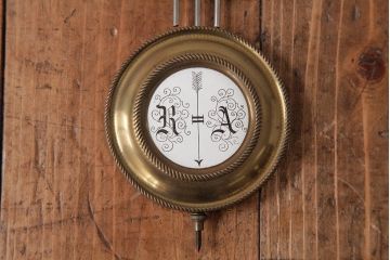 アンティーク雑貨　トレードマーク・トンボ　手巻き式　ホーロー文字盤(琺瑯)　黒柿スリゲル掛け時計(ユンハンス風、柱時計、振り子時計)(R-037699)
