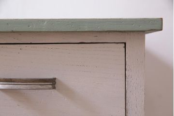 レトロ家具　薄型　かわいいナチュラルペイントの片袖デスク(片袖机、在宅ワーク、在宅用ワークデスク)(R-037702)