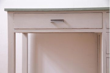 レトロ家具　薄型　かわいいナチュラルペイントの片袖デスク(片袖机、在宅ワーク、在宅用ワークデスク)(R-037702)