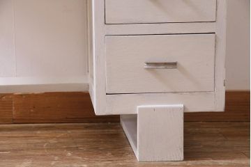 レトロ家具　薄型　かわいいナチュラルペイントの片袖デスク(片袖机、在宅ワーク、在宅用ワークデスク)(R-037702)