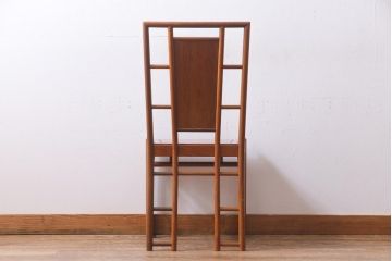 中古　唐木材　竹の図　象嵌風意匠とフレームのデザインが目を引くダイニングチェア(椅子)(R-037713)