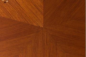 中古　唐木材　松・竹・梅・菊・蔦の図　象嵌風　引き出し付き　五角形ダイニングテーブル(5人掛けテーブル)(R-037714)