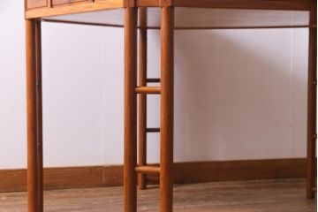 中古　唐木材　松・竹・梅・菊・蔦の図　象嵌風　引き出し付き　五角形ダイニングテーブル(5人掛けテーブル)(R-037714)