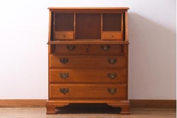 中古　横浜クラシック家具　ダニエル(Daniel)　アーリーアメリカン　ライティングビューロー(デスク、机、在宅ワーク、在宅用チェスト)(R-037715)