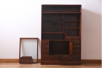 中古　指物家具　三方ケヤキ材　桐材　上質な作りの高級茶箪笥(和タンス、キャビネット、飾り棚)(定価約39万円)(R-037716)
