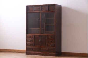 中古　指物家具　三方ケヤキ材　桐材　上質な作りの高級茶箪笥(和タンス、キャビネット、飾り棚)(定価約39万円)(R-037716)