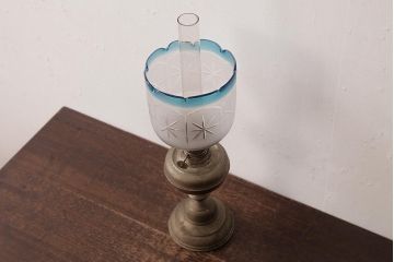 アンティーク雑貨　佐々木硝子　切子ガラスがおしゃれな大正ロマン香るオイルランプ(卓上ランプ、洋燈)(R-037719)