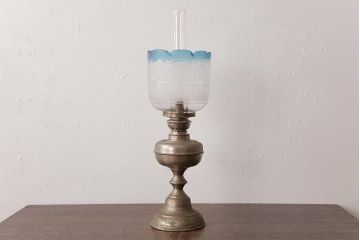アンティーク雑貨　佐々木硝子　切子ガラスがおしゃれな大正ロマン香るオイルランプ(卓上ランプ、洋燈)(R-037719)