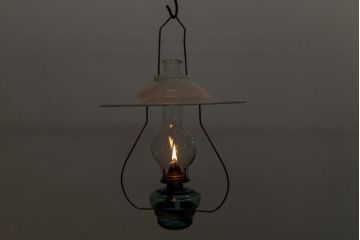 アンティーク雑貨　5分芯　レトロ　乳白色シェードのオイルランプ(吊りランプ、ディスプレイ)(R-037723)