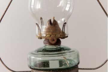 アンティーク雑貨　5分芯　レトロ　アルミシェードのオイルランプ(吊りランプ、ディスプレイ)(R-037724)