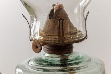 アンティーク雑貨　5分芯　レトロ　アルミシェードのオイルランプ(吊りランプ、ディスプレイ)(R-037724)