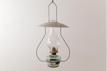 アンティーク雑貨　5分芯　レトロ　アルミシェードのオイルランプ(吊りランプ、ディスプレイ)(R-037724)