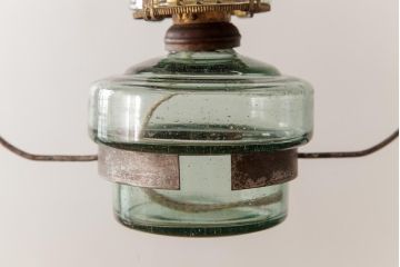 アンティーク雑貨　5分芯　レトロ　アルミシェードのオイルランプ(吊りランプ、ディスプレイ)(R-037724)