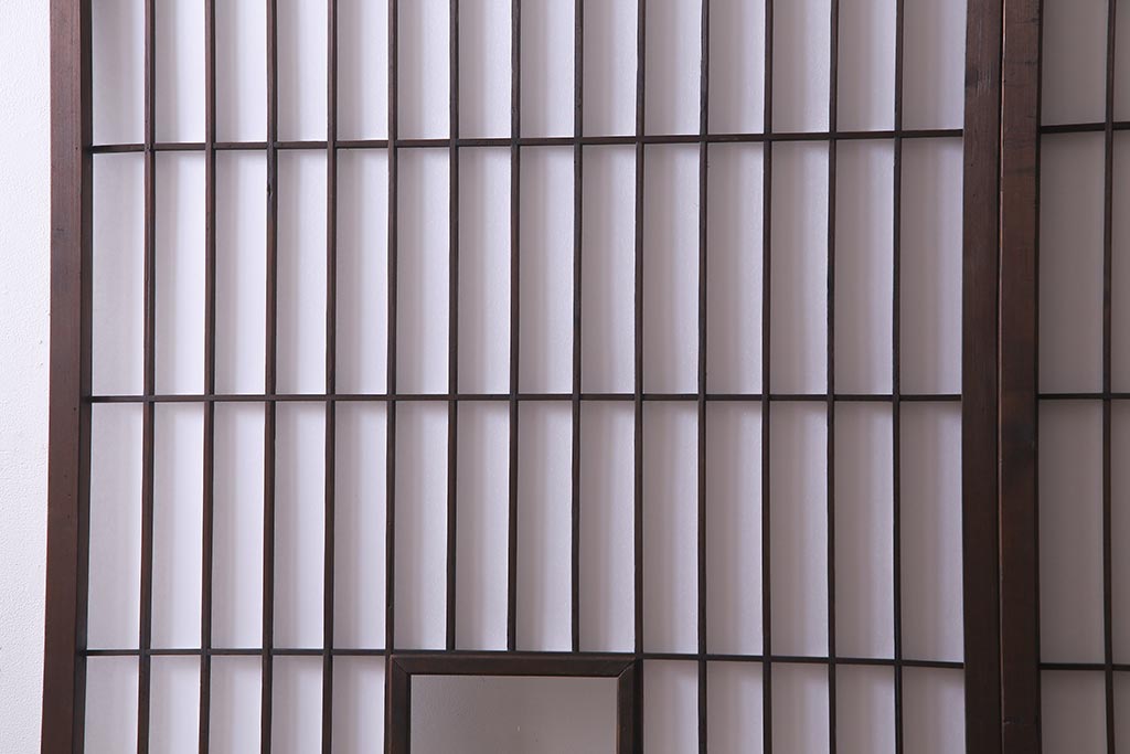 アンティーク建具　山水図の透かしが目を引く額入り障子戸2枚セット(引き戸)(R-037727)