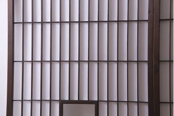 アンティーク建具　山水図の透かしが目を引く額入り障子戸2枚セット(引き戸)(R-037727)