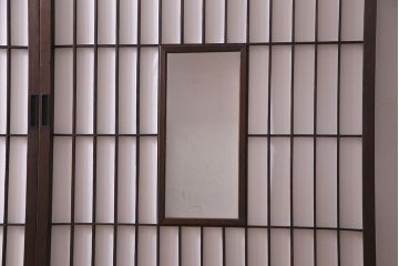 アンティーク建具　山水図の透かしが目を引く額入り障子戸2枚セット(引き戸)(R-037727)