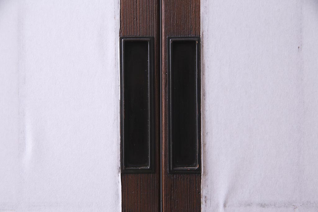 アンティーク建具　山水図の透かしが目を引く額入り障子戸2枚セット(引き戸)(R-037727)