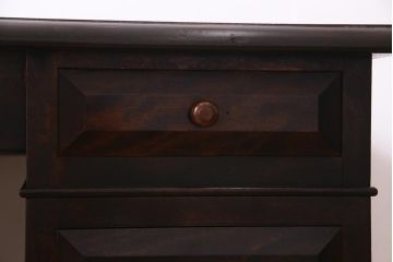 中古　松本民芸家具　シックな色合いが上品なM型両袖机(デスク)(定価62万円)(R-037729)