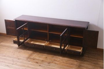 中古　北海道民芸家具　特注サイズ　シックで落ち着きのある色味のサイドボード(収納棚、戸棚、キャビネット)(R-037730)