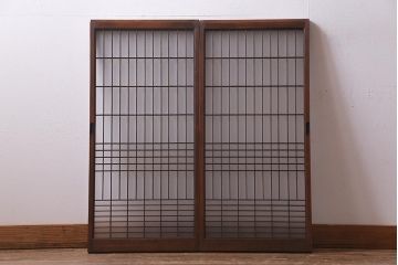 ラフジュ工房オリジナル　アンティーク古建具リメイク　引き出し付き　シンプルな組子の戸棚(収納棚、キャビネット、書院戸)(R-037734)