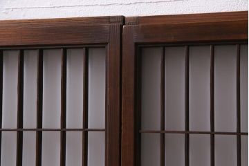 ラフジュ工房オリジナル　アンティーク古建具リメイク　引き出し付き　シンプルな組子の戸棚(収納棚、キャビネット、書院戸)(R-037734)
