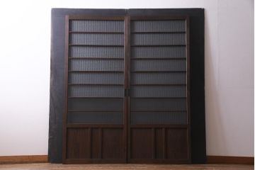 アンティーク建具　銀モールガラス　レトロであたたかみのあるガラス戸2枚セット(引き戸)(R-037737)