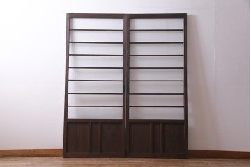 アンティーク建具　銀モールガラス　レトロであたたかみのあるガラス戸2枚セット(引き戸)(R-037737)