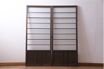 アンティーク建具　銀モールガラス　レトロであたたかみのあるガラス戸2枚セット(引き戸)(R-037737)