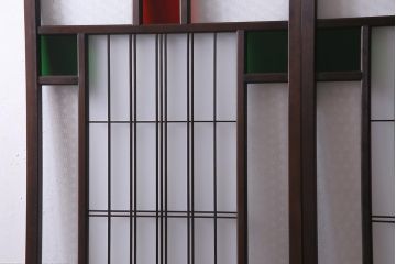 アンティーク建具　大正昭和初期　当時物色ガラス・当店オリジナルガラス　上手物のガラス戸2枚セット(引き戸)(R-037740)