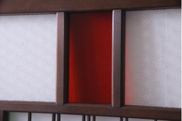 アンティーク建具　大正昭和初期　当時物色ガラス・当店オリジナルガラス　上手物のガラス戸2枚セット(引き戸)(R-037740)