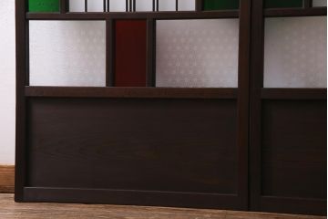 アンティーク建具　大正昭和初期　当時物色ガラス・当店オリジナルガラス　上手物のガラス戸2枚セット(引き戸)(R-037740)