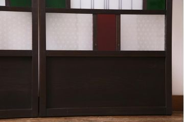 アンティーク建具　大正昭和初期　当時物色ガラス・当店オリジナルガラス　上手物のガラス戸2枚セット(引き戸)(R-037740)