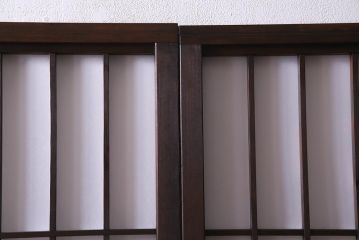 アンティーク建具　和製アンティーク　昭和初期　ダイヤガラス　和の趣たっぷりのダイヤガラス入り縦額障子戸2枚セット(引き戸、格子戸、建具)(R-037743)