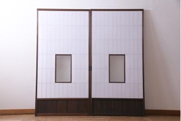 アンティーク建具　和製アンティーク　昭和初期　ダイヤガラス　和の趣たっぷりのダイヤガラス入り縦額障子戸2枚セット(引き戸、格子戸、建具)(R-037743)