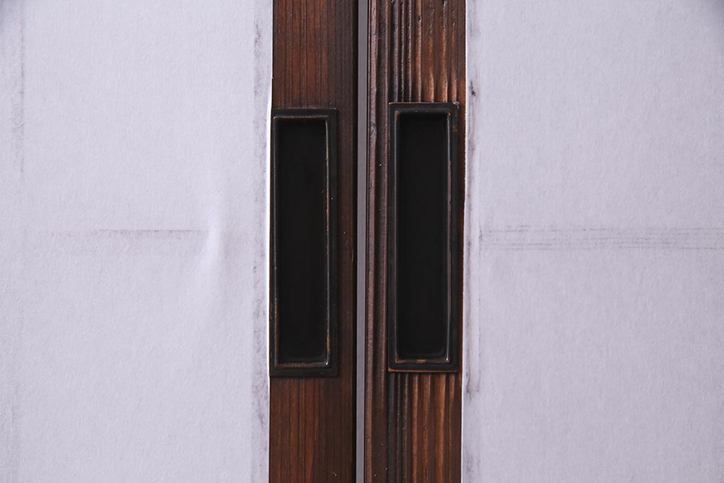 アンティーク建具　和製アンティーク　昭和初期　ダイヤガラス　和の趣たっぷりのダイヤガラス入り縦額障子戸2枚セット(引き戸、格子戸、建具)(R-037743)