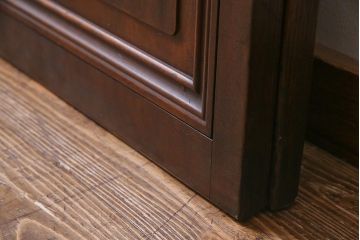 アンティーク建具　和製アンティーク　大正昭和初期　裏障子付き　小さな葉っぱ模様のガラスと細かな縦桟が目を引く格子戸2枚セット(引き戸、障子戸、建具)(R-037744)