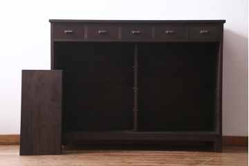 ラフジュ工房オリジナル　古建具リメイク　組子模様と障子紙が和モダンな雰囲気の脚付き戸棚(書院戸、組子、キャビネット)(R-037746)