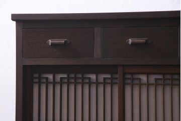 ラフジュ工房オリジナル　古建具リメイク　組子模様と障子紙が和モダンな雰囲気の脚付き戸棚(書院戸、組子、キャビネット)(R-037746)